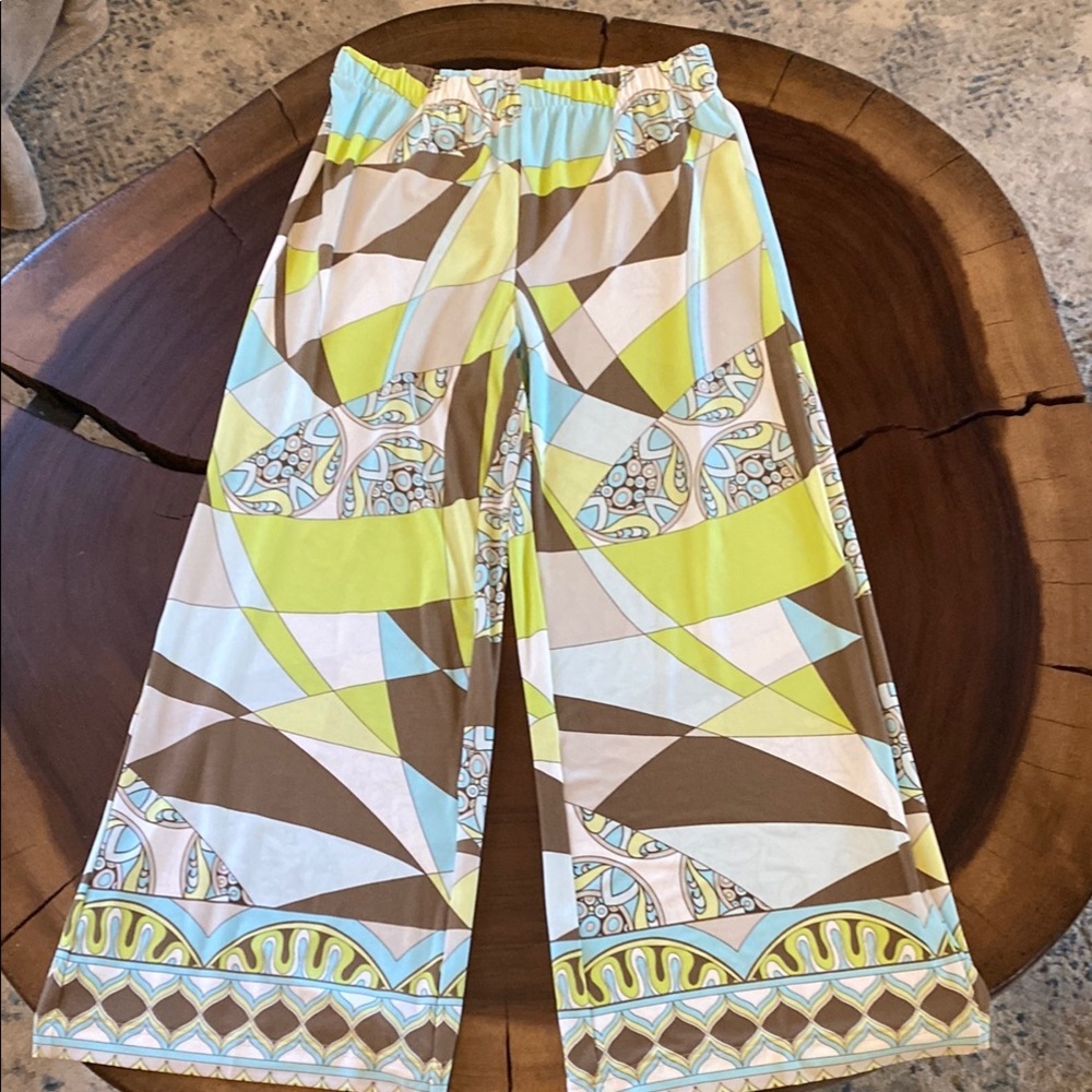 Chico's Cyclone Palazzo Pants/ Retro Wide Leg Geometric 0 petite=4 or small - Picture 2 of 7